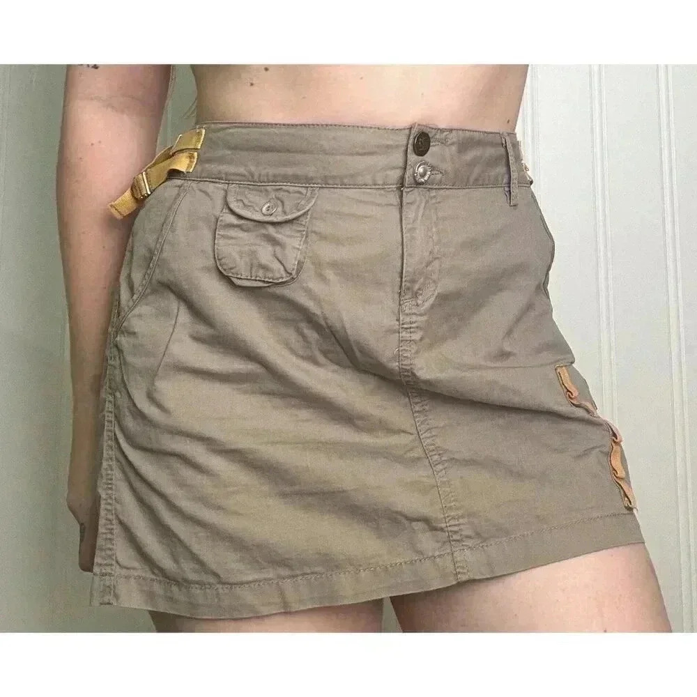 Mür Mür Khaki Cargo Skirt Orange Accents Zippers L steampunk y2k grunge street